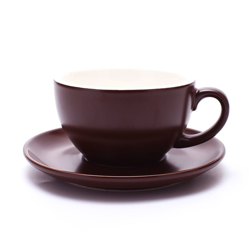Coffeezone Latte Art Cup and Saucer, Latte & Cappuccino Mate for Coffee Shop and Barista (Matte Brown, 10.5 oz) - Image 1